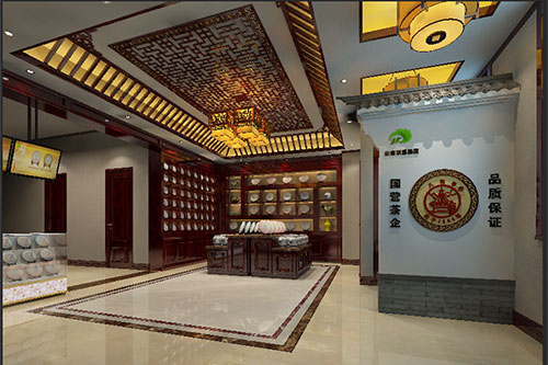 环翠古朴典雅的中式茶叶店大堂设计效果图